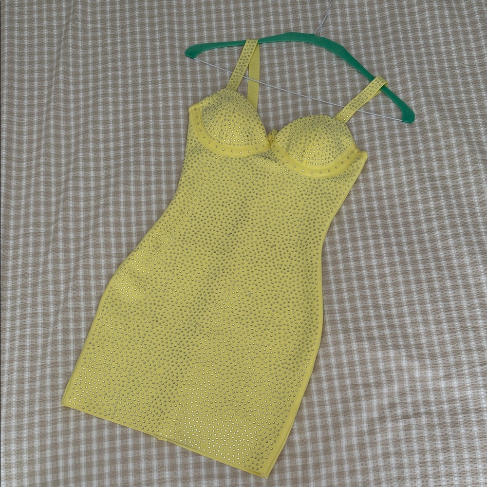 Fashion Nova Yellow Zip-Up Dress